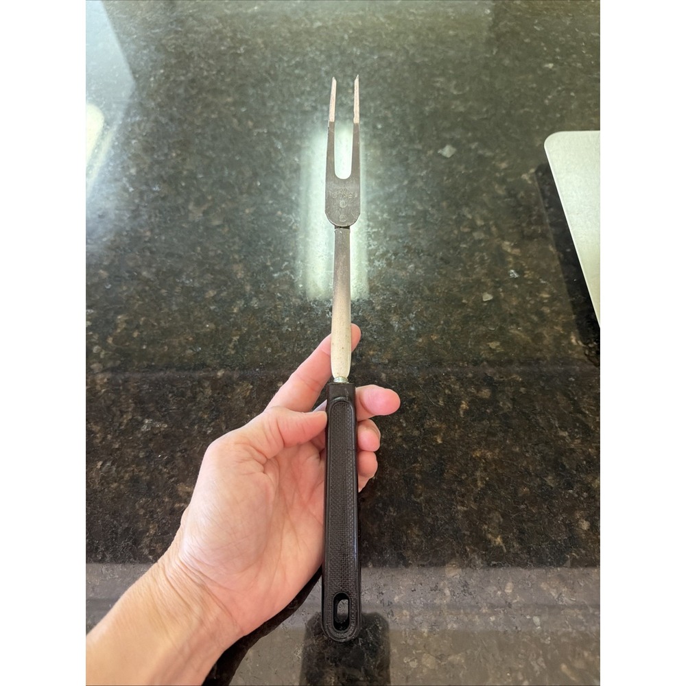 Vintage Ekco Cooking Utensil Fork Black Metal USA Made Serving